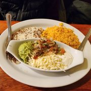Rice, beans and toppings for the fajitas