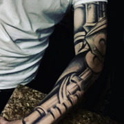 This tattoo was drawn on with a marker.
Inspired by a few images.
 I like to use heavy black ink to make the tattoos pop out 3D style .