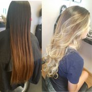 Before: Brassy ombre (not my work). After: Balayage blonde