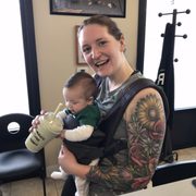 Andrea and baby Drewie enjoying a Mint Chip Shamrock shake!