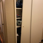 Closet door off the hinges and someone else's stuff in the room my son is legally renting.