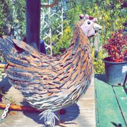 Our chicken keeps an eye out for customers.