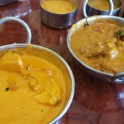 Left: Butter Chicken (sorry it was already half eaten before I snapped this photo).. Right: Goat Curry...My kids loved both of these dishes!