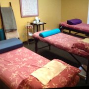 We have a community space with tables for your comfort.