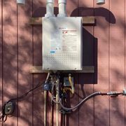 We installed this outdoor tankless water heater for this customer(Yup! You can relocate you water heater to outside to free up space)