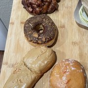 Blueberry fritter, butterfinger round, maple custard-filled bar, lemon-filled round. All tasty. Custard-filled is my favorite.