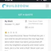 Review left on BuildZoom for J & J Tree Service