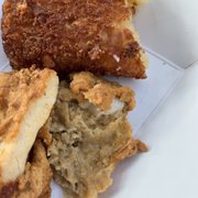 Raw batter on the inside.