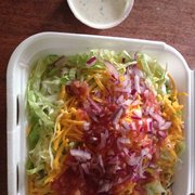 Chicken tostada with ranch take out :) yum