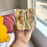 #19. Veggie Bagel on jalapeño cheddar with pesto cream cheese