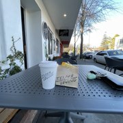 Rose latte and the egg biscuit w/ the gluten free hash brown bun !