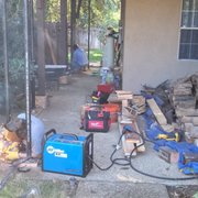 The boys are jacking up a building and installing custom column posts. 
Lots of prefab welding. 
This will get new 10,000 psi footings.