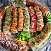 Sushi platter for my birthday, roughly $120 for 11 rolls, total steal. Thanks tom!