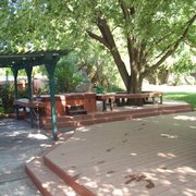 a picnic area in the shade