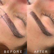 Men's groomed brow done with nano hair strokes.