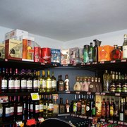 a wide selection of liquor bottles