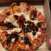 Half pepperoni and half black olive. Mini. Awesome!
