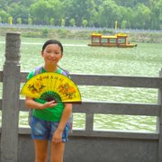 Sophie Mei Li Hollowell beside Yi River in Henan, China - photo by Fulbright Teacher Scholar Mary Nix Hollowell '13