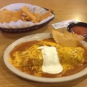 Beef Burrito, chips and salsa