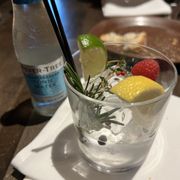 Botanical Gin & Tonic with raspberry, rosemary, lemon, lime, and juniper berries.