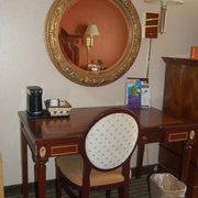 view on writing table...rooms come with free WI-Fi high speed. Password is in room under tv. Is changed regularly