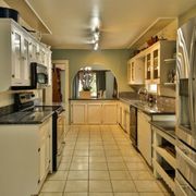 Blue Pearl Granite Kitchen Counters and Backsplash with Bullnosed Edge