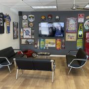 Man Cave-like waiting area.