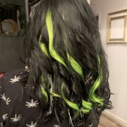 Vivid tape in extensions , tinsel extensions , root retouch cut and curl.