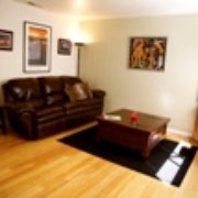 Furnished living room with accent wall