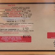 Menu as of 1/25/17