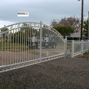 Double arched gates w/scrolls top and bottom