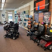 A selection of scooters and power wheelchairs