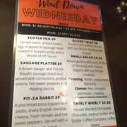 Wednesday all-day happy hour menu