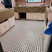 a black and white checkered floor
