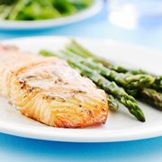 salmon and asparagus on a plate