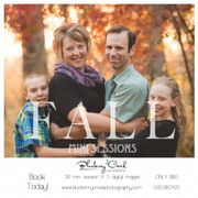 30 min, 5 digital files, $80!  Book now for the prime color period for fall portraits.