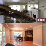 Before & after pictures from a restoration completed in northern California. A tree feel through the top of this home. No one was injured.
