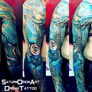 Full wrap around Biomechanical Sleeve by Saturn Orion of Dream Tattoo