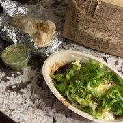 The small burrito, and the unfortunate bowl.
