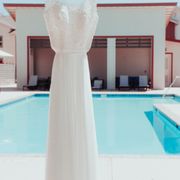 Wedding dress on a hanger - awaiting the ceremony