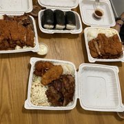 3 individual meals and 6 orders of spam masubi