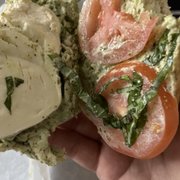 Chicken pesto sandwich. Excellent! Fresh tomatoes. Thick fresh mozzarella.