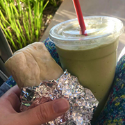 Blended Matcha and Breakfast Burrito-sausage or veggie
