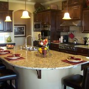 a kitchen with a center island