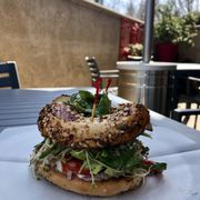 a bagel sandwich on a plate