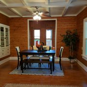 This dining room has a built-in hutch!