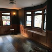 Reclaimed redwood wainscot paneling.