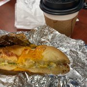 Breakfast Sandwich with Spinach on a Jalapeño bagel