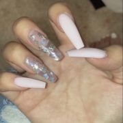 pink and silver/clear w butterflies acrylic set done by Tu