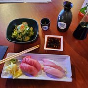 Yellowtail and tuna, cucumber salad and OgerSlayer